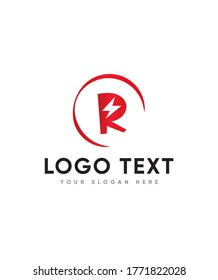 Tipo de letra de auge de trueno plantilla de logotipo R, logotipo vectorial para identidad empresarial y de empresa 