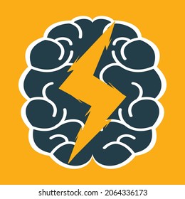 Thunder Brain combination logo vector design. Brain bolt vector template.