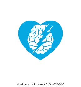 Thunder brain vector logo design. Brain with thunder and heart logo icon.