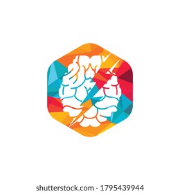 Thunder brain vector logo design. Brain power with electric logo design template.