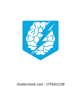 Thunder brain vector logo design. Brain power with electric logo design template.