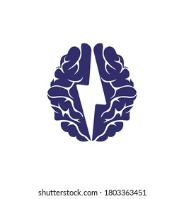 Thunder Brain Vector Logo Design. Brain Power With Electric Logo Design Template.