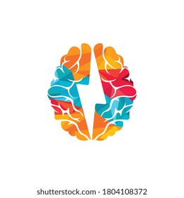 Dünne Hirnvektorlogo-Design. Gehirnleistung mit elektrischer Logo-Design-Vorlage.