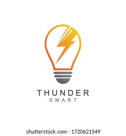 Thunder in bulb lamp logo design
