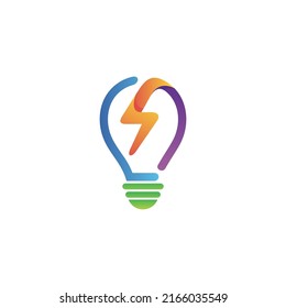 Thunder and bulb lamp logo design