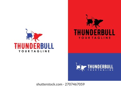 Thunder touro azul e ler relâmpago elétrico americano texas logotipo projeto ilustração