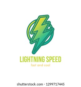 Thunder cartoon gradient illustration. Lightning bolt in circle. Speed, energy hand drawn symbol
