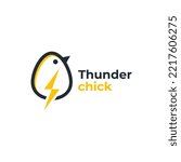Thunder chicken lightning logo design concept cute icon illustration