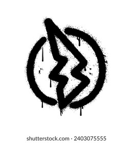 thunder in circle, graffiti art isolated on white background.