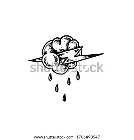 Thunder cloud illustration traditional tattoo Vector