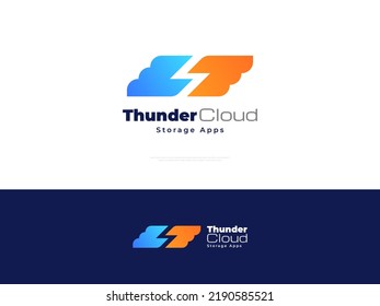 Thunder Cloud Logo Design with Negative Space Concept. Thunderstorm Logo or Icon. Suitable for Technology, Protection, Software and Application Logos