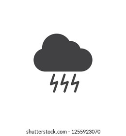 Thunder cloud vector icon. filled flat sign for mobile concept and web design. Cloudy thunderstorm weather simple solid icon. Symbol, logo illustration. Pixel perfect vector graphics