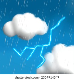 Thunder clouds raining pre-monsoon electric blue lightning strike
