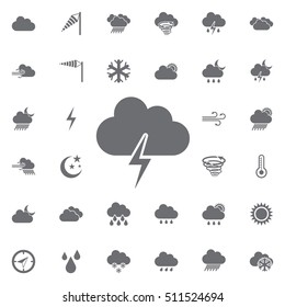 Thunder and cloudy icon. Set of Weather web icons. Vector illustration.