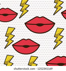 thunder with comic kiss pattern isolated icon