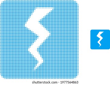 Thunder crack halftone dot icon illustration. Halftone pattern contains round points. Vector illustration of thunder crack icon on a white background. Flat abstraction for thunder crack pictogram.