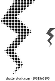 Thunder crack halftone dotted icon illustration. Halftone pattern contains round points. Vector illustration of thunder crack icon on a white background. Flat abstraction for thunder crack pictogram.