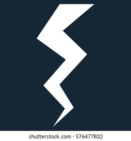 Thunder Crack Vector Icon Symbol. Flat Pictogram Designed With White And Isolated On A Dark Blue Background.