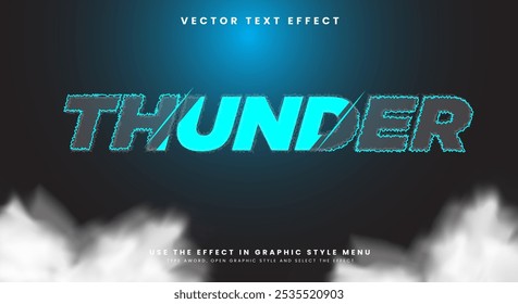 Plantilla de efecto de texto editable Thunder con tema de estilo de texto azul eléctrico