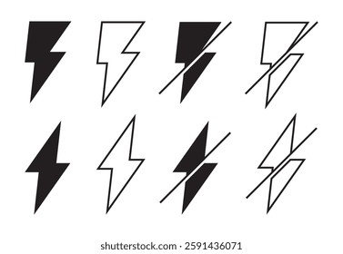 Thunder and Electric Bolt Icon Set. Voltage and Electric Power Vector Icon. 