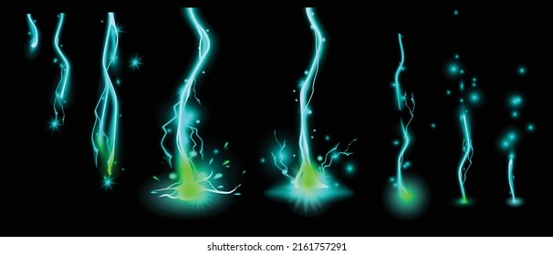 Thunder Electric Lightning Vector Animation Clipart, Flash Energy Clash, Thunderbolt Power Storm. Green Bolt Illustration, Magic Bright Ray Crack, Nature Electricity Hit. Lightning Game Animation 