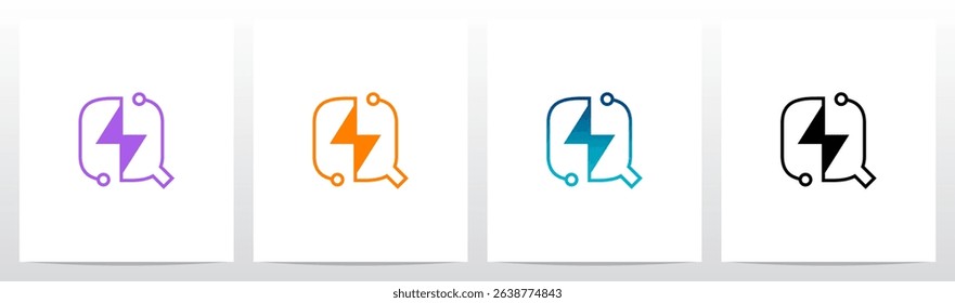 Thunder Electric Power Lines Outlines Initial Letter Logo Design Q