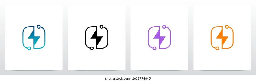Thunder Electric Power Lines Outlines Initial Letter Logo Design O