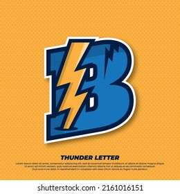 Respaldo trueno con ilustración inicial del logotipo de la letra B, catcher del trueno, logotipo de la marca de iluminación