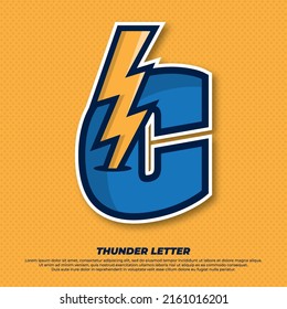 Thunder esport with initial letter C logo illustration, thunder catcher, lighting esport logo