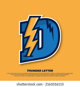 Thunder esport with initial letter D logo illustration, thunder catcher, lighting esport logo