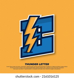 Thunder esport with initial letter E logo illustration, thunder catcher, lighting esport logo