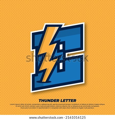 Thunder esport with initial letter E logo illustration, thunder catcher, lighting esport logo