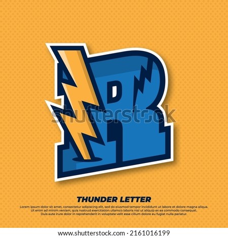 Thunder esport with initial letter R logo illustration, thunder catcher, lighting esport logo