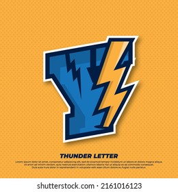 Thunder esport with initial letter Y logo illustration, thunder catcher, lighting esport logo