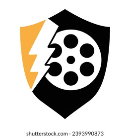 Thunder film roll logo design icon vector. flash and movie icon illustration.