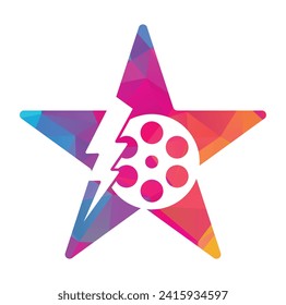Thunder film roll logo design icon vector. flash and movie icon illustration.