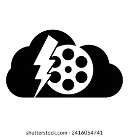 Thunder film roll logo design icon vector. flash and movie icon illustration.