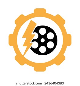 Thunder film roll logo design icon vector. flash and movie icon illustration.