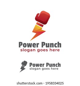 thunder fist or boxing logo. power punch of hand fist vector symbol icon design