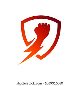 Thunder Fist In Shield, Logo Template Ready For Use