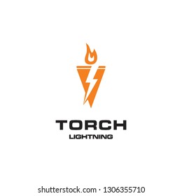 thunder flash electric energy in torch shape logo icon vector template