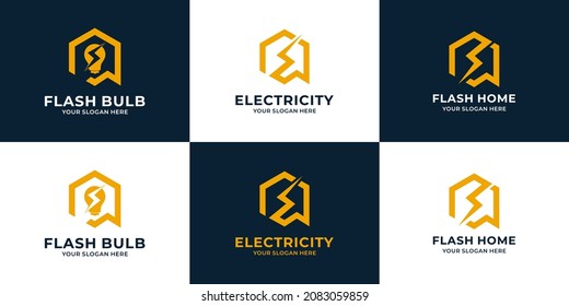 símbolo de trueno, flash o eléctrico combinado con el concepto de logotipo de la casa