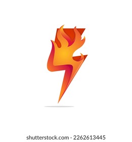 Thunder Flash Lightning Combined with Burning Fire Logo Design.