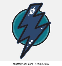 Thunder flat color illustration. Lightning bolt in circle. Speed, energy hand drawn design element