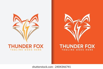Thunder Fox Logo Design. Abstract Fox Head Combined with Lightning Flash Design Concept.