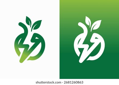 Logotipo da fruta do trovão, uma combinação de maçã e relâmpago com estilo de linha arrojado
