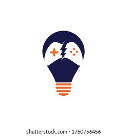 Thunder game bulb shape concept logo design. Game control with lightning icon logo