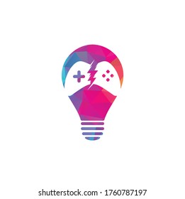 Thunder game bulb shape concept logo design. Game control with lightning icon logo