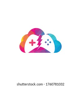 Thunder game cloud shape concept logo design. Game control with lightning icon logo