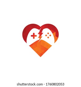 Thunder game heart shape concept logo design. Game control with lightning icon logo